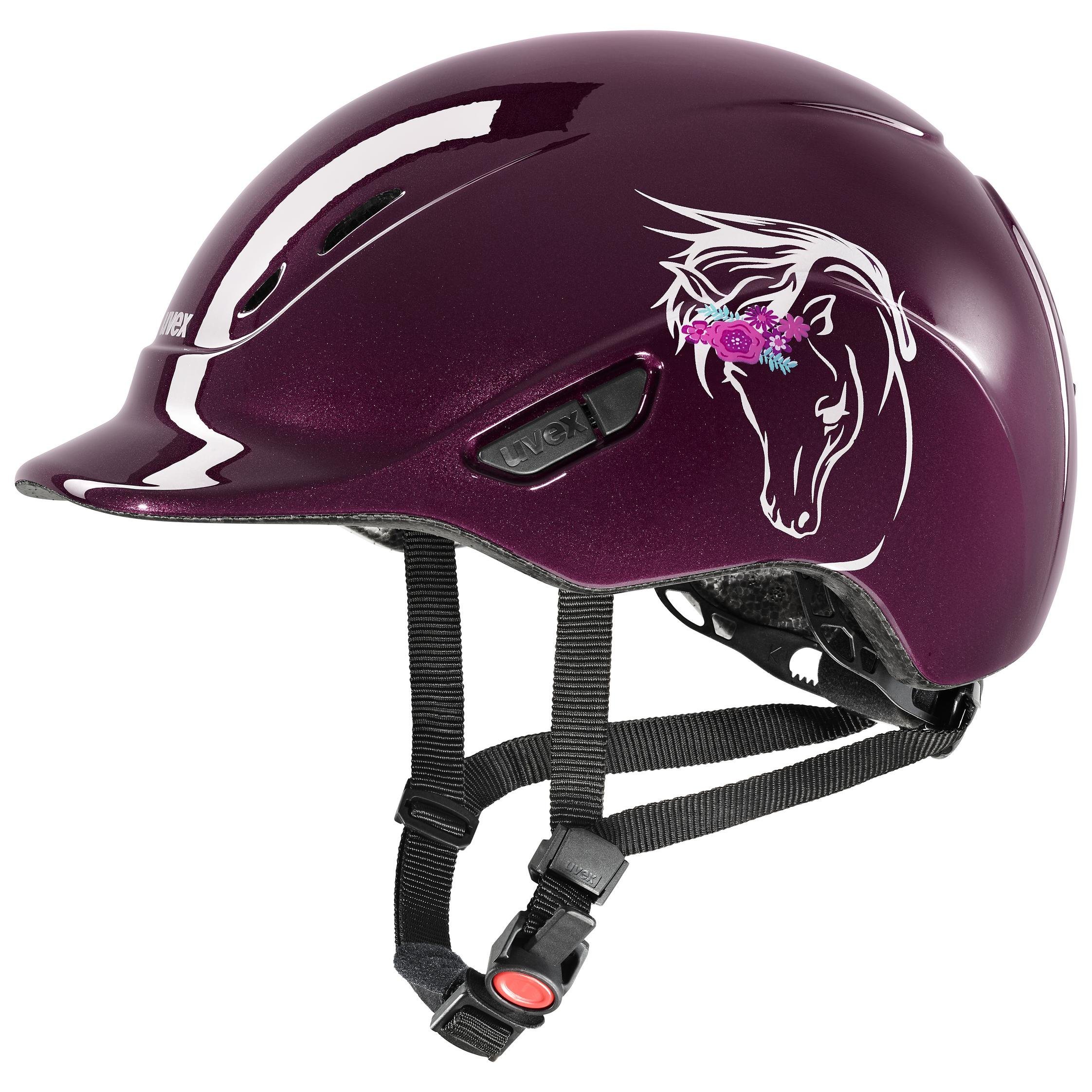 Uvex Kidoxx Junior Ridehjelm - Shiny Burgundy Flower Pony 