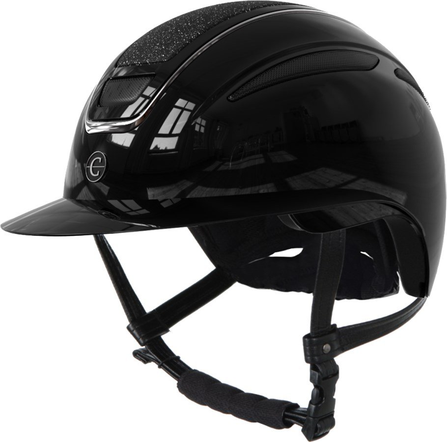Covalliero Elite Polo Ridehjelm - Glossy Sort m. Chrome & Crystalrock