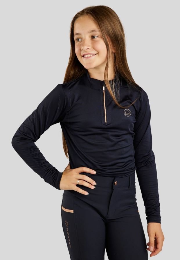 Montar Everly Junior L/S Polo - Navy m. Rosegold
